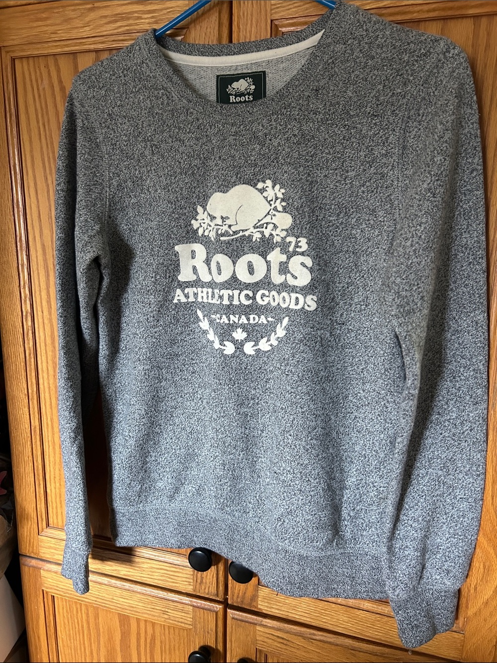 Roots Heather Gray Crewneck with White Logo